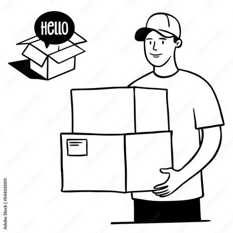 doodle delivery Job Doodle, Box Doodle, Doodle Elements, Drawing Male, Lines Art, Person Drawing, Man Illustration, Doodle Icon, Doodle Sketch