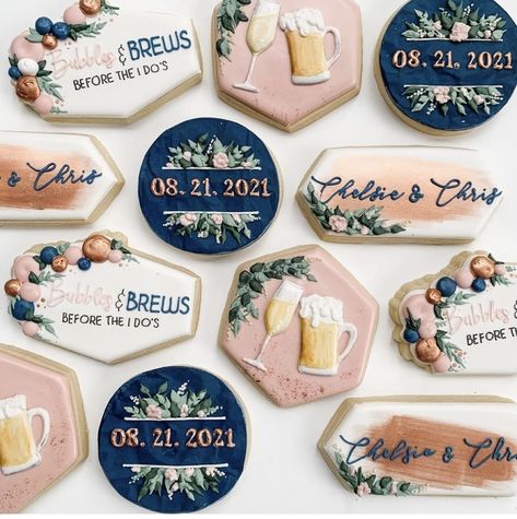 Stock The Bar Party Cookies, Stock The Bar Cookies, Bubbles And Brews Cookies, Bubbles And Brews Shower Ideas, Couples Shower Cookies, I Do Bbq Cookies, Bridesmaid Responsibilities, Diy Engagement Gifts, Small Engagement Party