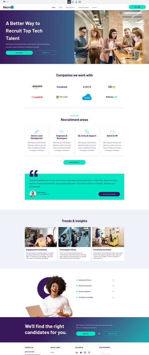 Recruitment Website Design Inspiration, Hr Website Design, Recruitment Website Design, Web Design Inspiration Layout, Website Sample, Small Business Website Design, Web Development Programming, Agency Website Design, Freelance Web Design