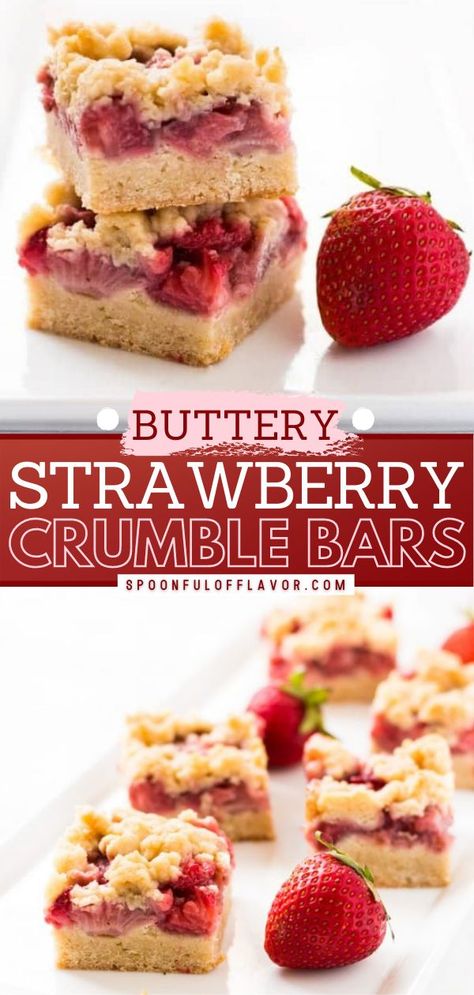 Strawberry Crumble Bars are sweet, buttery, and made with fresh strawberries! This easy Easter dessert recipe is perfect for spring and summer! The base and crumble are made from the same mixture and… Strawberry Crumble Bars, Fruit Sweets, Strawberry Crumble, Strawberry Bars, Valentines Recipes Desserts, Low Carb Cheesecake, Crumble Bars, Valentine Desserts, Spring Desserts