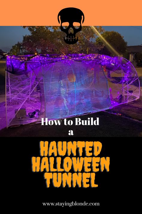 Halloween Portal Diy, Spiderweb Tunnel Halloween, Halloween Tunnel Ideas Outdoor, Diy Haunted House Entrance, Haunted Playground Halloween, Haunted House In Garage Ideas, Spooky Walk Ideas, Diy Halloween Tunnel Ideas Outdoor, Making A Haunted House