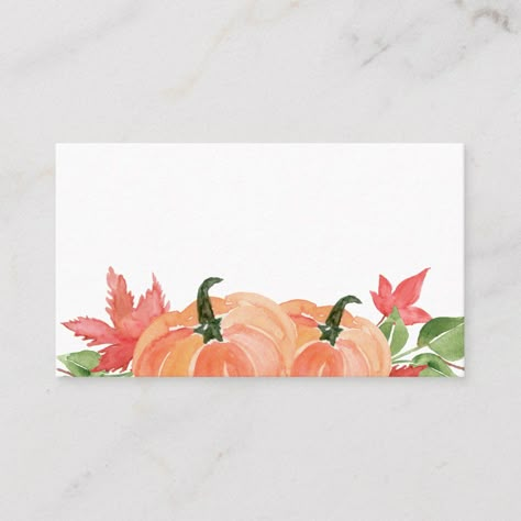 Watercolor Pumpkins Autumn Place Card. Add a personalized touch to your tablescape with this autumn place cards. It features watercolor illustrations of pumpkins, maples leaves, foliage and berries swags. The perfect place card for autumn or fall events. Matching items are available. Watercolor Pumpkins Autumn, Watercolor Thanksgiving, Pumpkin Watercolor, Thanksgiving Place Cards, Autumn Watercolor, Paintings For Beginners, Watercolor Paintings For Beginners, Thanksgiving Theme, Watercolor Pumpkins