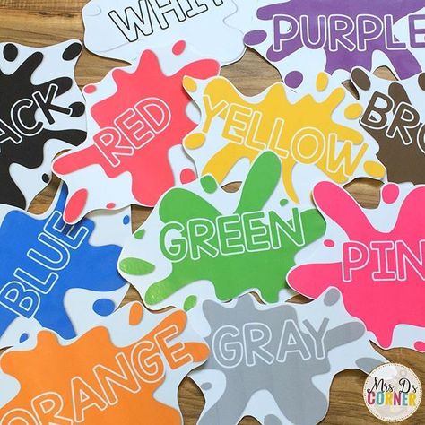 The last piece to finish the puzzle that is my classroom. Color splat wall posters! (FREE on my blog! http://Mrsdscorner.com and click on FREEBIES!) Shapes And Colors Classroom Door, Free Color Posters For Preschool, Free Class Decor Printables, Preschool Classroom Decor Themes Free Printable, Color Posters For Classroom Free, Pre K Classroom Decor, Colors Chart Preschool, Toddler Classroom Decorations, Free Classroom Decor