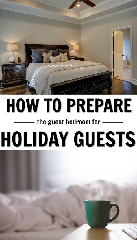 How to prepare your guest bedroom for holiday guests! Tips and tricks to make your guests more comfortable during the holiday season! Holiday Guest Bedroom, Christmas Guest Bedroom, Holiday Guest Room, Christmas Guest Room, Bedroom Checklist, Guest Room Essentials, Small Guest Bedroom, Ranch House Decor, Guest Bedroom Design