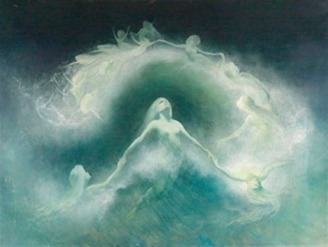 ~ Karl Wilhelm Diefenbach, Per Aspera ad Astra, c. 1900 Karl Wilhelm Diefenbach, Mermaid Dancing, Ad Astra, Ethereal Art, 가을 패션, Pretty Art, Art Inspo, Oil On Canvas, Les Oeuvres