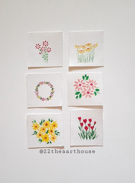 Mini Watercolour Paintings Simple, Mini Watercolor Paintings, Mini Art Journal, Mini Watercolor, Acrylic Painting Inspiration, Sky Art Painting, Watercolor Flowers Tutorial, 3d Art Drawing, Diy Journal Books