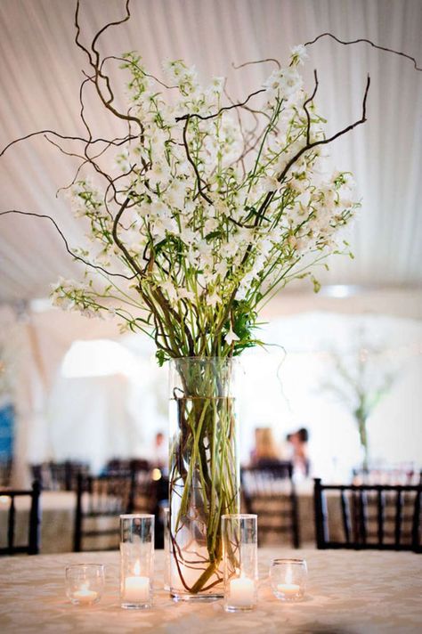 Branch Centerpieces Wedding, Branch Centerpieces, Wedding Branches, Tall Wedding Centerpieces, Tafel Decor, Curly Willow, Eco Friendly Wedding, Deco Floral, Decoration Table