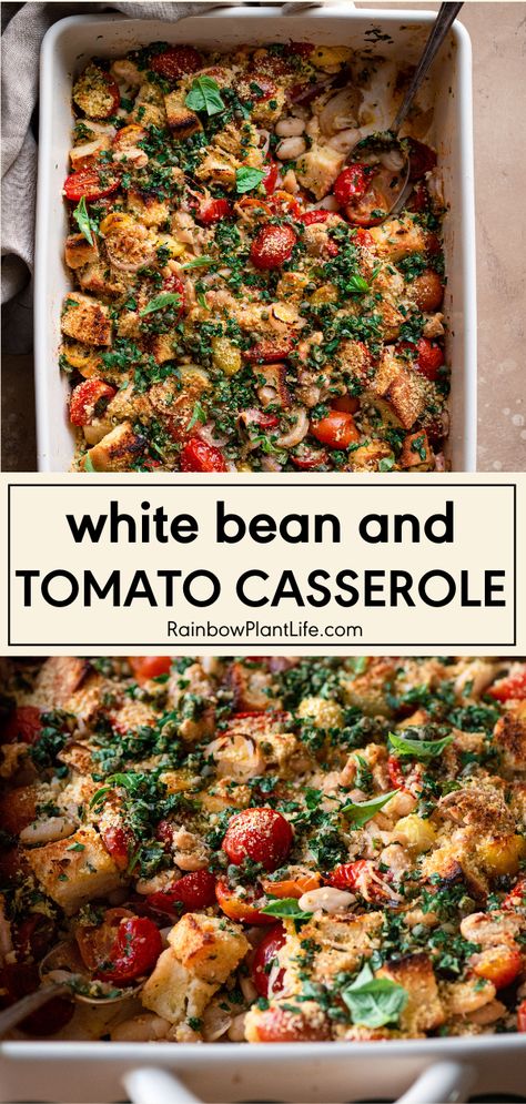 Flavorful Bean Recipes, Vegetable And Bean Recipes, Vegetarian Italian Casserole, Tomato Beans Recipes, Vegan Bean Casserole, Bean And Tomato Recipes, Mediterranean Diet Casseroles, White Bean And Tomato Bake, Vegetarian Noodle Casserole