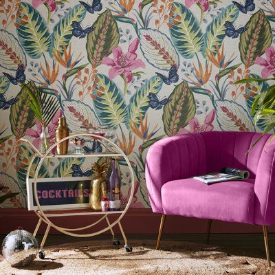 Create a dramatic paradise on your walls with the Eden wallpaper. Perfect for creating a beautiful botanical interior. Color: Day | Bayou Breeze Thornport Floral Wallpaper Non-Woven | 21 W in | Wayfair | Home Decor