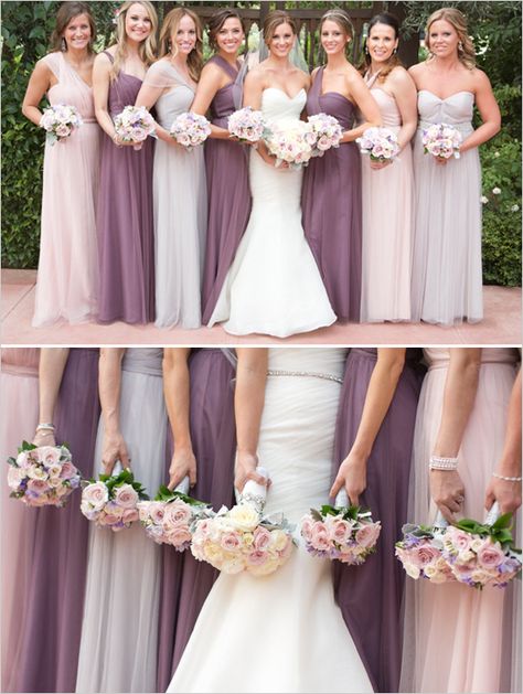 Elegant floor length bridesmaid dresses in purple and pink. #bridesmaidsdresses #bridesmaids #bride Pink Purple Dress, Baju Kahwin, Mismatched Bridesmaid Dresses, Chique Outfits, Pink Bridesmaid Dresses, Bridesmaids And Groomsmen, Glamorous Wedding, Ladies Night, Wedding Bridesmaid Dresses