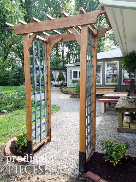 Build this Garden Arbor with Faux Patina with plans from Prodigal Pieces | prodigalpieces.com Diy Garden Arbor, Diy Arbour, Garden Archway, Wooden Arbor, Arbors Trellis, Building A Pergola, Pergola Design, Garden Vines, Garden Arches