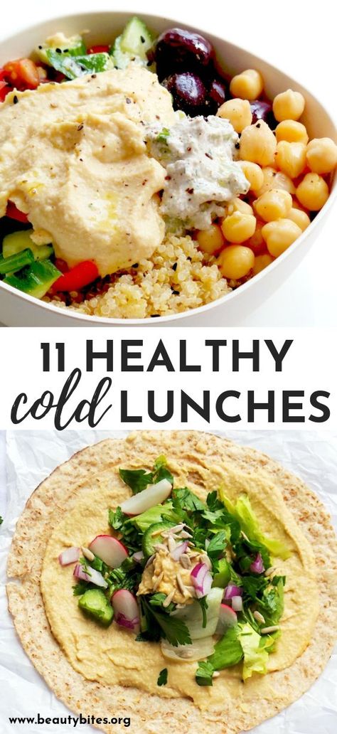 11 healthy cold vegan lunches! These clean eating lunch ideas are great for the office and can also be taken on the go! Some of these are salads some bowls and we've got some wraps and pitas. 10 of these healthy lunch ideas are vegan one of them uses eggs and is vegetarian! Clean Eating Lunch Ideas, Healthy Cold Lunches, Quinoa Recipes Easy, Avocado Dessert, Quinoa Salat, Clean Eating Lunch, Cold Lunches, Healthy Lunch Ideas, Resep Diet