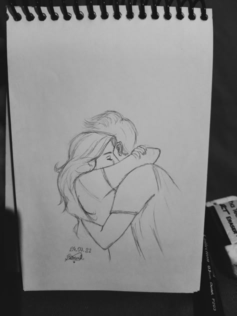 Sketches To Give Your Boyfriend, Couple Pencil Drawings Easy, Missing Him Drawings, Cute Couple Drawings Aesthetic Easy, Couple Easy Sketch, Drawings Of Lovers Couple, Romantic Sketches Easy, Sketch For Boyfriend, Hug Sketch Couples