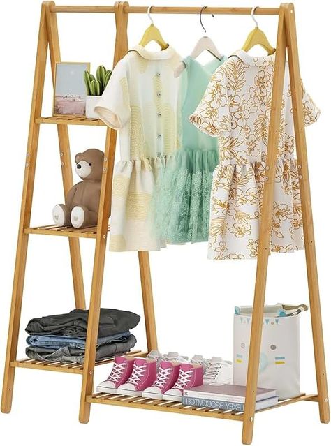 Amazon.com: Freestanding Wood Clothes Rack Small Clothing Rack, Small Clothes Rack, Decoration Organization, Clothes Simple, Kids Clothing Rack, Closet Clothes Storage, Bamboo Clothes, Side Shelf, Bamboo Planter