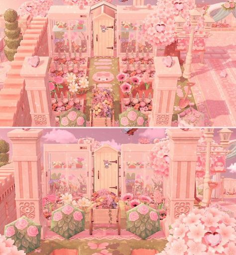 Cute Acnh Island Ideas Pink, Acnh Fairy Island, Kawaii Island Acnh, Kawaii Animal Crossing Island Ideas, Animal Crossing Island Inspiration Pink, Animal Crossing Cutecore, Cutecore Animal Crossing, Acnh Princesscore, Acnh Cutecore