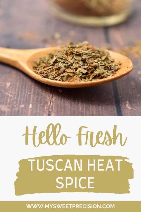 Add some flavor and spice to your entrees with this Hello Fresh Tuscan Heat Spice. If you're a fan of the original Hello Fresh spice blend, you'll love this copycat version you can make at home! You can add this mixture to pasta, meats, salads, and pizza. It's the perfect addition to your weeknight dinner! Tuscan Heat Spice Recipe, Hello Fresh Tuscan Heat Spice Recipe, Tuscan Heat Spice, Turkish Spices, Spice Blends Recipes, Homemade Foods, Hot Spices, Homemade Mixes, Homemade Spice Blends