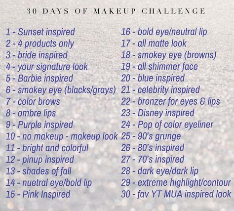 Makeup Themes Ideas List, 30 Days Of Makeup Challenge, Makeup Challenge Ideas 30 Day, 30 Days Of Makeup Content, Make Up Challenge Ideas, Project Pan Makeup Tips, 30 Day Makeup Challenge, Makeup Content Ideas For Youtube, October Makeup Challenge