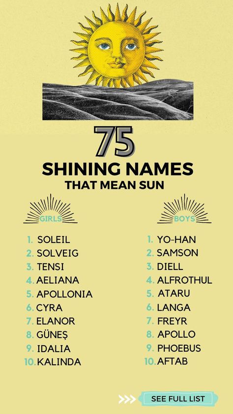 Names Meaning Sun, Names That Mean Sun, Celestial Baby Names, Sun Names, Last Name Meaning, Boy Name Meanings, Names Meaning, Fantasy Words, Uncommon Baby Names