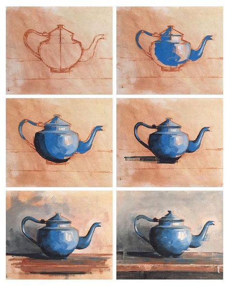 Watercolor Teapot, Teapot Painting, Materi Bahasa Jepang, Blue Teapot, Object Drawing, Oil Pastel Art, Watercolor Paintings Easy, Still Life Drawing, 수채화 그림