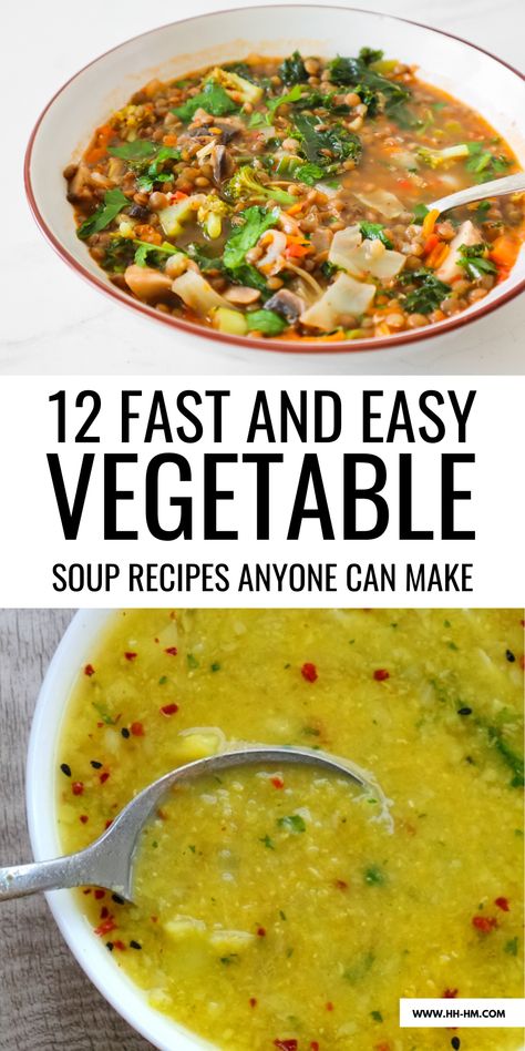 Grab whatever vegetables you have in your kitchen and make one of these healthy and easy vegetable soup recipes for dinner tonight! Vegetable And Meat Soup, Barely Vegetable Soup, Meatless Soups And Stews, Low Cal Vegetable Soup, Vegetable Soup Recipes Without Tomatoes, Healthy Veggie Soup Recipes, Vegetable Soup Easy Quick, Easy Veg Soup Recipes, Veg Soup Recipes Homemade Healthy