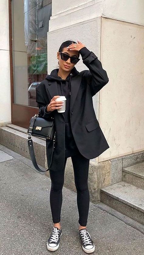 Sweater Blazer Outfit, Look Legging, Mode Boho, Mode Casual, Stil Inspiration, Looks Street Style, Looks Black, Elegantes Outfit, Casual Chic Outfit