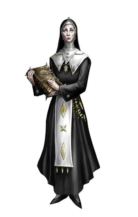 Female Human Cleric Nun - Virexia - Pathfinder 2E PFRPG DND D&D 3.5 5E 5th ed d20 fantasy Nun Character Design Female, Nun Dnd Character, Old Nun Fantasy Art, Dnd Nuns, Pharasma Cleric, Nun Cleric, Fantasy Nun Art, Nun Concept Art, D&d Cleric