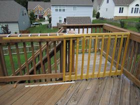 My daughter is running around like crazy, so my husband and I figured it was time to fence up the top of the deck stairs. We have a walk ou... Stair Gate Diy, Porch Gate, Deck Gate, Wood Fence Gates, Pool Gate, Stair Gate, Pool Life, Wood Gate, Deck Stairs