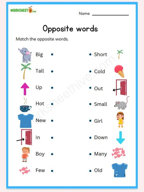 Opposite words Opposite Worksheets Preschool, Opposite Words For Kids Worksheet, Opposites Worksheet Preschool, Opposite Words Worksheet, There Is There Are, Word Opposite, Opposite Words For Kids, Opposites Preschool, Opposites Worksheet