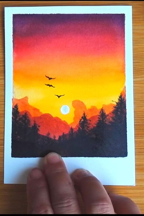 Draw Sunset, Landscape Tutorial, Seni Pastel, Seni Dan Kraf, Watercolor Paintings For Beginners, Kraf Diy, Canvas Painting Tutorials, Simple Canvas Paintings, Easy Canvas Art