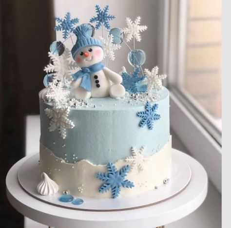 Snow Man Birthday Cake, Birthday Cake Winter Theme, Snow Cake Design, Winter 1st Birthday Cake, Winter Themed Cakes Birthday, Winter Wonderland Party Cake, Christmas Theme Birthday Cake, Winter Baby Shower Cakes Girl, Winter Themed Birthday Cake