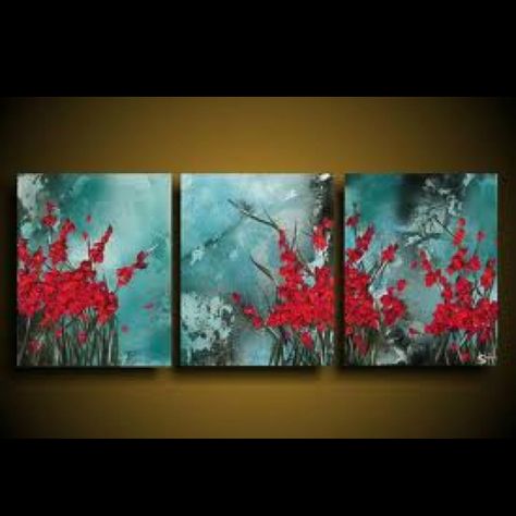 Turquoise and red wall art---neat paint color scheme for the living room...? Vines Flowers, Living Room Turquoise, Abstract Painting Large, Red And Turquoise, Red Vines, Turquoise Decor, Flowers Abstract, Painting Modern Art, Red Blossoms