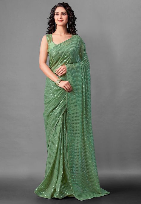 Sequins Saree, Designer Sarees Wedding, Sequence Saree, Sequin Saree, Saree Designs Party Wear, Green Saree, Designer Sarees Online, Embroidery Saree, Green Sequins