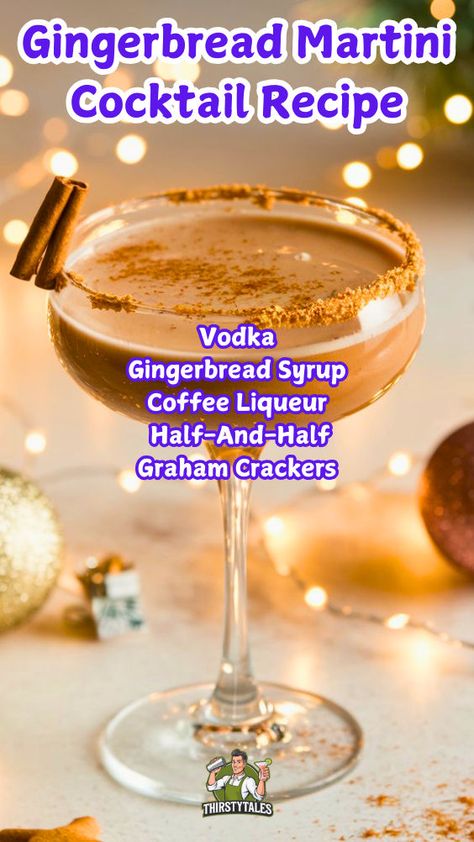 "Indulge in the festive spirit with this delightful Gingerbread Martini cocktail recipe! Perfect for holiday gatherings, this creamy and spiced drink combines the warm flavors of gingerbread, making it an essential addition to your Christmas recipes. Elevate your winter cocktails with this easy-to-make festive drink that will impress your guests. Discover the joy of holiday cocktails with our delicious Gingerbread Martini and celebrate the season in style!" Gingerbread Martini Recipe, Gingerbread Martini, Fruity Mixed Drinks, Gingerbread Syrup, Vodka Cocktails Recipes, Vodka Martini, Winter Cocktails, Festive Drinks, Martini Recipes