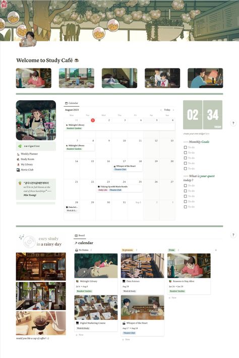Free Study Café Notion Template (light mode) Organisation, Studying Notion Template, Ipad Notion Template, Notion Template Ideas Student, Study Notion Aesthetic, Notion Course Page, Notion Template Ideas For Students Kpop, Notion Subject Template, Notion For Studying