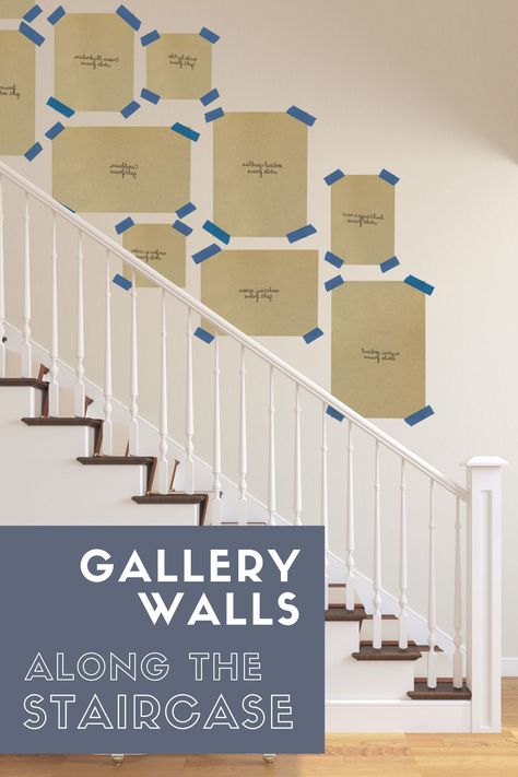 Designing a gallery wall up your staircase can be tricky. We have put together tips and tricks to create the perfect staircase gallery wall! #gallerywallstaircase #gallerywalllayout #staircasewalldecor #gallerywalls #walldecor Gallery Wall On Staircase, Stair Gallery Wall Layout, Staircase Photo Wall Layout, Staircase Gallery Wall Layout, Stairway Pictures, Foto Scale, Staircase Gallery Wall, Gallery Wall Stairs, Wall Staircase