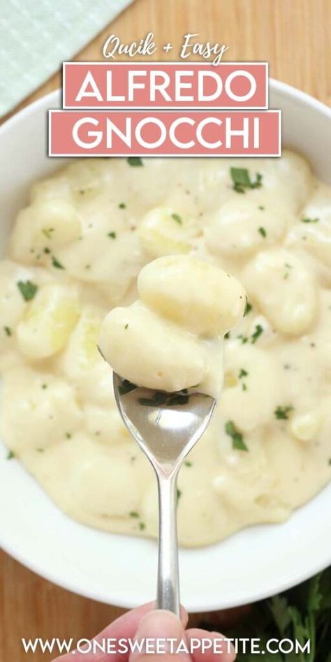 This Gnocchi alfredo is so quick and comforting. Ready in less than 20 minutes, this easy dinner idea combines tender gnocchi with a creamy Alfredo sauce for a meal that’s as satisfying as it is speedy. Perfect for those busy weeknights when you need a delicious dinner on the table fast. Gnocchi And Alfredo Sauce, Gnocchi Recipes Alfredo Sauce, Gnocchi Alfredo Recipes, Gnocci Meals Dinners Easy, Alfredo Gnocchi Recipes, Sausage Gnocchi Recipes, Gnocchi Dinners, Gnocchi Sauce Recipes, Gnocchi Meals