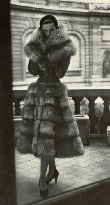 fur would never be worn nowadays... 1950 Jacques Griffe Fur Coat, A Woman, Walking