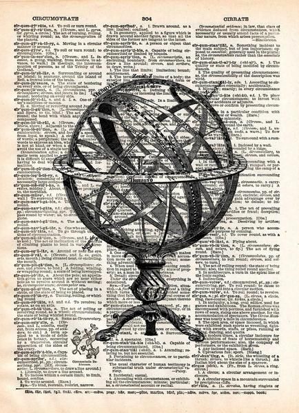 Dictionary Page, Vintage Dictionary, Book Page, Original Artwork, Globe, Loft, Art Print, Books, Art