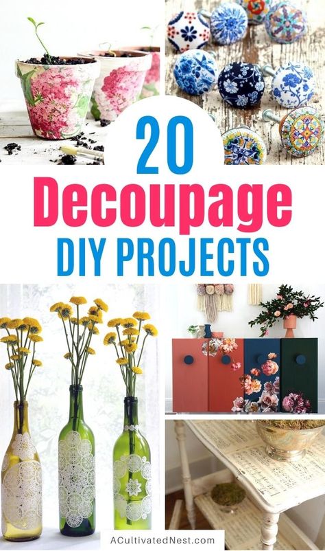 20 Creative Decoupage DIY Projects- If you want to turn your old decor into something new and beautiful, you need to check out these creative decoupage DIY projects. They're a wonderfully frugal way to update your home's decor! | #modPodge #decoupage #diyProject #craft #ACultivatedNest Diy Decoupage Plates, Mod Podge Projects, Decoupage Gifts, Diy Mod Podge, Decoupage Plates, Fabric Decoupage, Decoupage Tutorial, Decoupage Decor, Old Decor