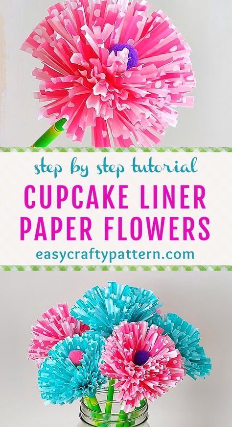 Make cupcake liner flower crafts using only cupcake wrappers to turn into carnation flowers or strawflowers for a DIY idea to decorate the desk or kitchen table. Easy and inexpensive craft project for the summer idea. Flowers Out Of Cupcake Liners, Paper Flowers Cupcake Liners, Flowers From Cupcake Liners, Craft With Cupcake Liners, Cupcake Paper Flowers, Cupcake Paper Crafts, Easy Mothers Day Crafts For Toddlers, Play Prompts, Cupcake Liner Crafts