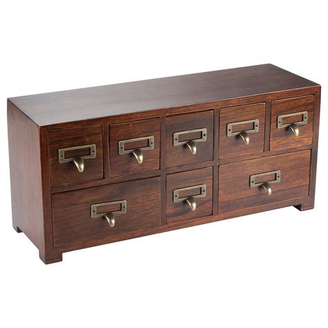 PRICES MAY VARY. IDEAL SMALL CHEST DRAWERS FOR ANY TABLETOP: This traditional Chinese medicine chest is designed to save precious desk space. Measuring 17.7in long, 5.7in wide and 7.9in tall, this oriental chest is the perfect storage or organizer atop your home office desk, to complement your asian dresser, to put inside your oriental cabinet, on your craft table or beside your antique furniture collection MULTIFUNCTIONAL VINTAGE APOTHECARY DRAWER: Equipped with 8 drawers--2 large & 6 small one Library Card Catalog Cabinet, Rustic Medicine Cabinets, Ikea Moppe, Card Catalog Cabinet, Wood Medicine Cabinets, Chest Drawer, Desktop Drawers, Wooden Desk Organizer, Apothecary Cabinet