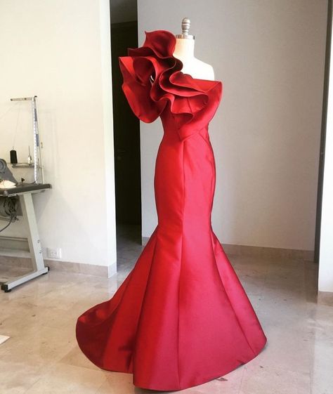 African Mermaid, Mermaid Party Dress, Dress Red Carpet, Party Dress Red, Mermaid Evening Gown, Dress Mermaid, Ruffle Sleeve Dress, Gorgeous Wedding Dress, Fashion Attire