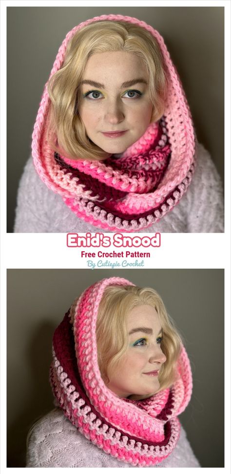 Enid's Snood Free Crochet Pattern (From the Show "Wednesday") Crochet Scoodie Pattern, Crochet Hoodies, Hooded Cowl Crochet Pattern, Crochet Infinity Scarf Free Pattern, Crochet Hooded Cowl, Snood Pattern, Crochet Snood, Crochet Cowl Free Pattern, Crochet Hooded Scarf