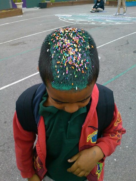 Crazy Hair Boys, Green Frosting, Toddler Girl Haircut, Crazy Hair Day Ideas, Crazy Cake, Hair Donut, The Trend Spotter, Boy Haircuts, Wacky Hair Days