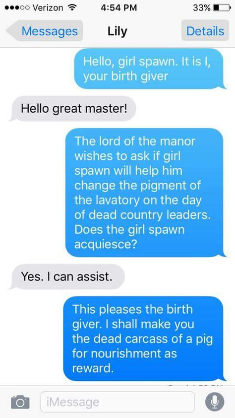 Girl spawn and birth giver Sms Humor, Parenting Done Right, Text Conversations, Funny Relationship, Father Daughter, Funny Text Messages, Tumblr Funny, Bones Funny, Funny Posts