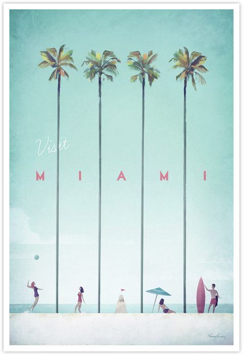 Miami Vintage Travel Poster - Art Print by Henry Rivers / Travel Poster Co. Miami Posters, Miami Travel, Postal Vintage, Design Websites, Miami Art, Poster Vintage, Vintage Travel Posters, Rock Climbing, Travel Poster