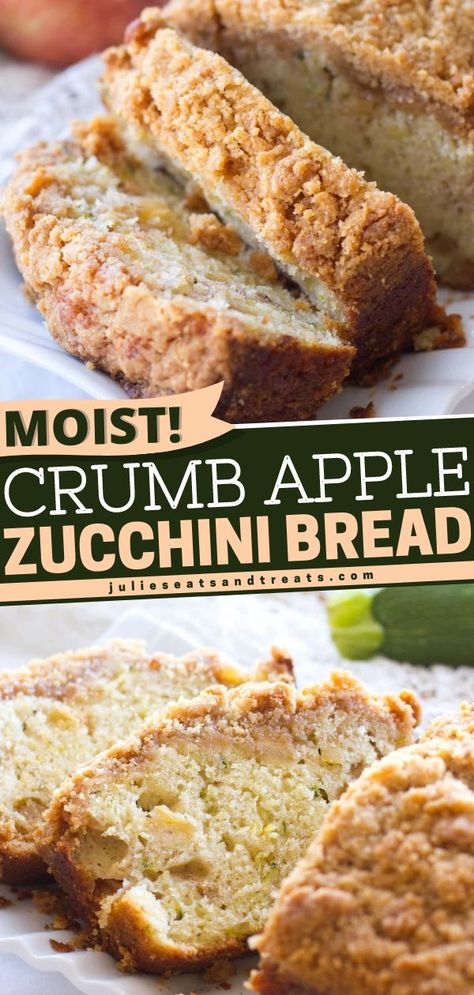 Looking for a good summer bread? This quick and easy Crumb Apple Zucchini Bread recipe is filled with grated zucchini and apples, topped with Cinnamon Brown Sugar Crumb Topping. Ready the oven and… Bread Easy Quick, Zucchini Bread Easy, Cinnamon Zucchini Bread, Apple Zucchini Bread, Apple Zucchini, Easy Quick Bread, Zucchini Recipes Dessert, Best Zucchini Bread, Apple Bread Recipe