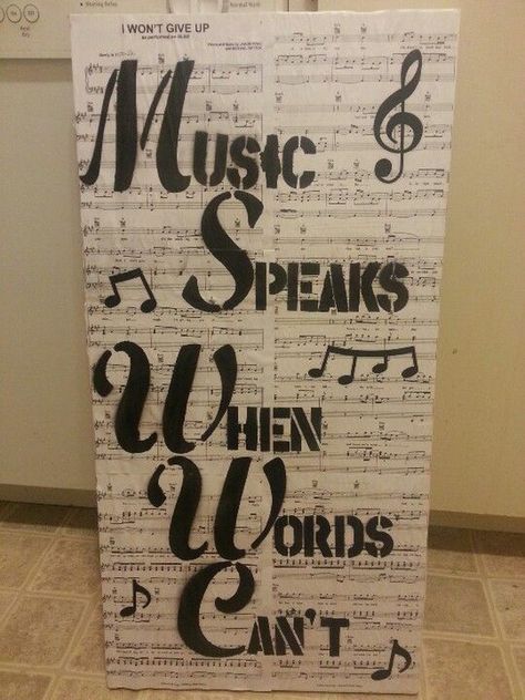 Easy to Make Romantic Sheet Music Decorating Projects- DIY Vintage Decor Ideas Music Speaks When Words Cant, Music Quote Wall Art, Music Decorations Diy, Music Decorations Party, Diy Music Decor, Music Theme Party Decorations, Diy Vintage Decor Ideas, Music Themed Art, Sheet Music Decor