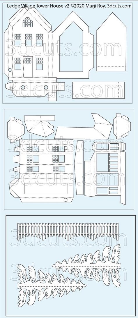 3d Paper Houses, Paper House Template, 3d Svg Files, 3d Templates, House Tutorial, Diy Christmas Village, House Template, Pottery Houses, Paper Doll House