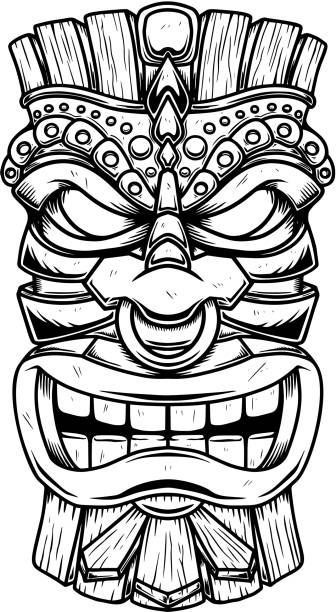 Tiki Head Drawing, Tiki Maske, Totem Tiki, Tiki Tattoo, Tiki Hawaii, Tiki Head, Polynesian Tattoo Designs, Tiki Totem, Mask Drawing